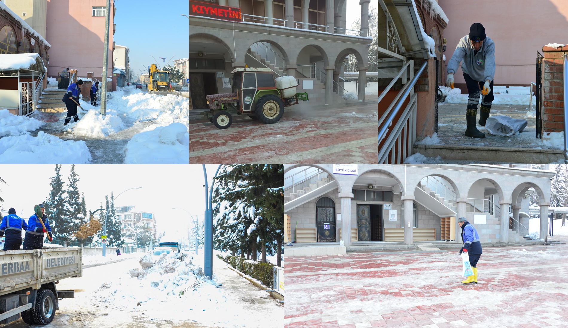 Cuma namazı öncesi camilerimizin çevresindeki buzlanmayı ortadan kaldırmak için ekiplerimiz solüsyon ve tuzlama çalışmaları